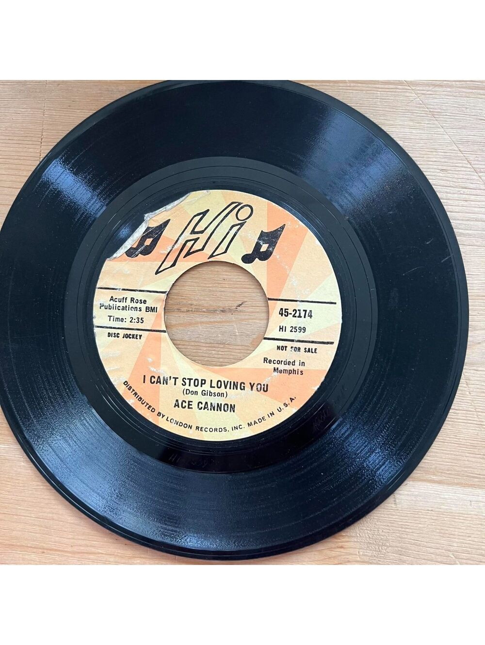 Ace Cannon - I can't Stop Loving You 45rpm VG+ R20